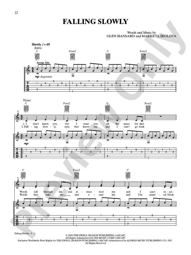 Falling Slowly (from "Once") - Guitar TAB (Digital Download)