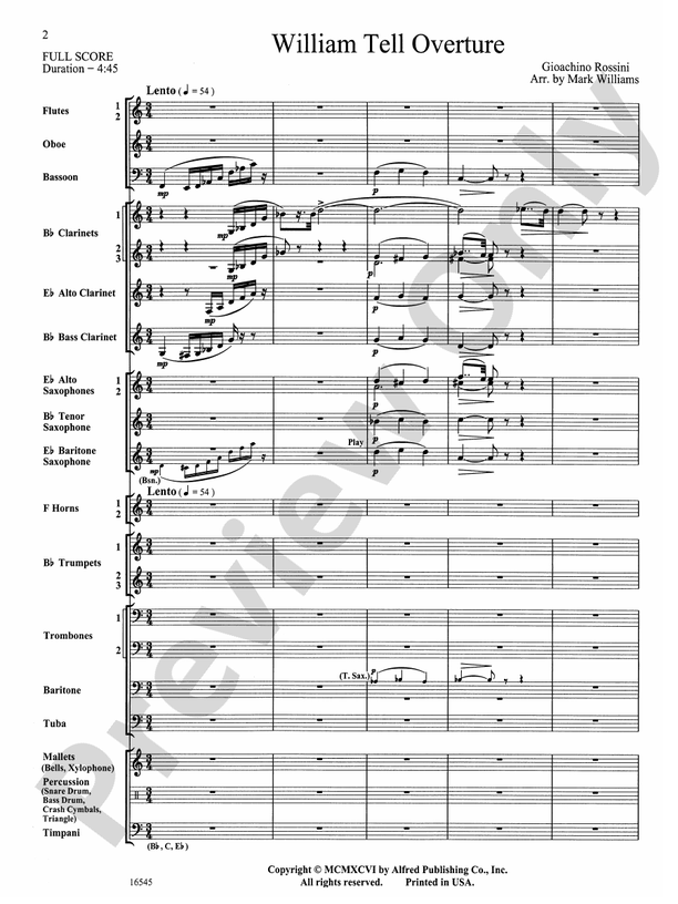 William Tell Overture - Concert Band Conductor Score & Parts (Digital Download)