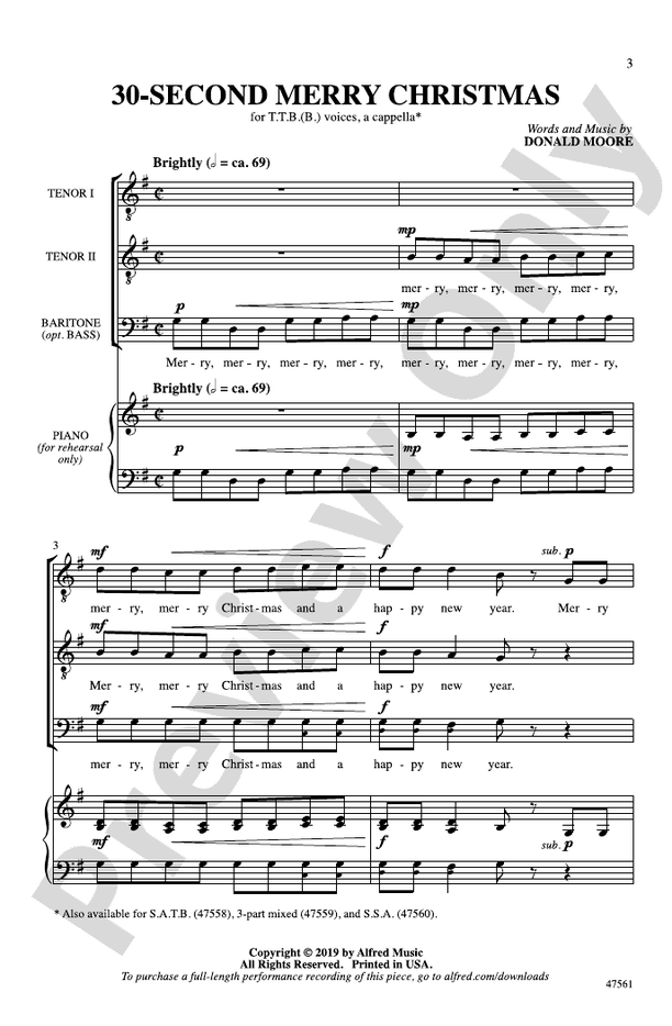 30-Second Merry Christmas - TTB(B), a cappella Choral Octavo (Digital Download)