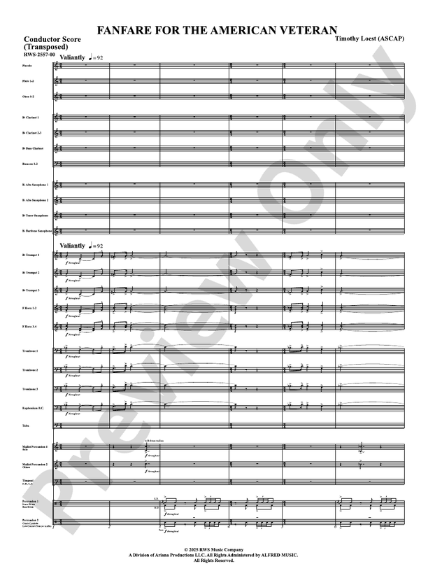 Fanfare For The American Veteran - Concert Band Conductor Score & Parts(Digital Download)