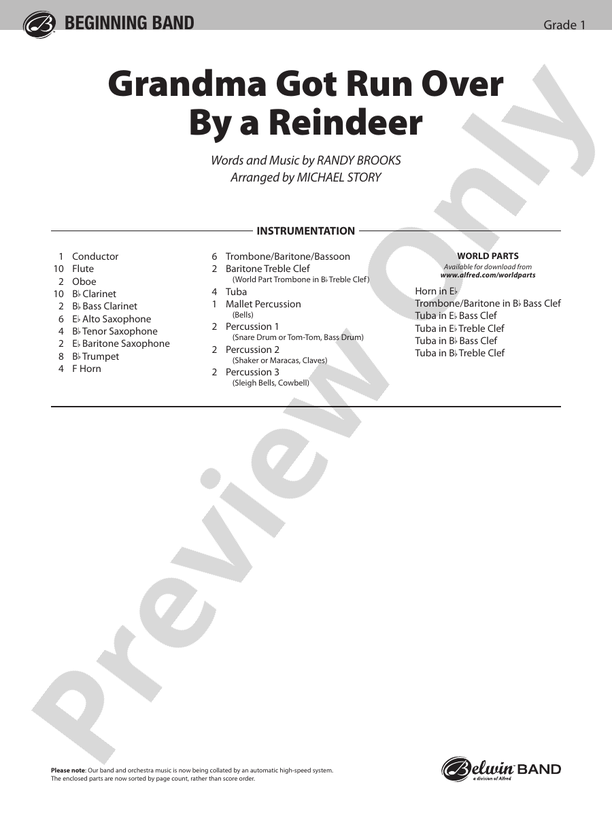 Grandma Got Run Over by a Reindeer - Concert Band Conductor Score & Parts (Digital Download)