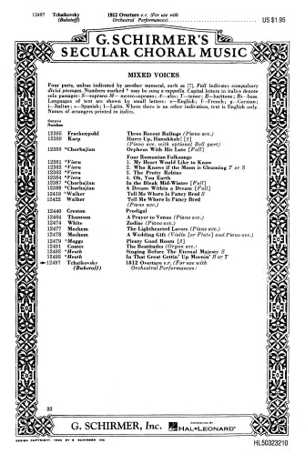 Tchaikovsky - 1812 Overture - SATB arranged by Buketoff Schirmer 50323210