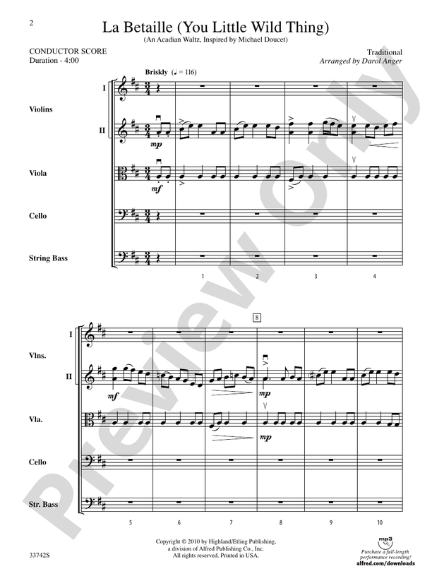 La Betaille (You Little Wild Thing) – String Orchestra Conductor Score & Parts (Digital Download)