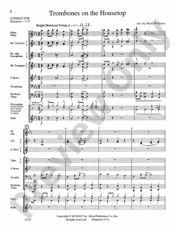 Trombones on the Housetop - Concert Band Conductor Score & Parts (Digital Download)