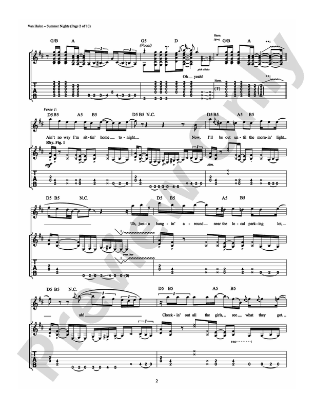 Summer Nights - Guitar TAB (Digital Download)