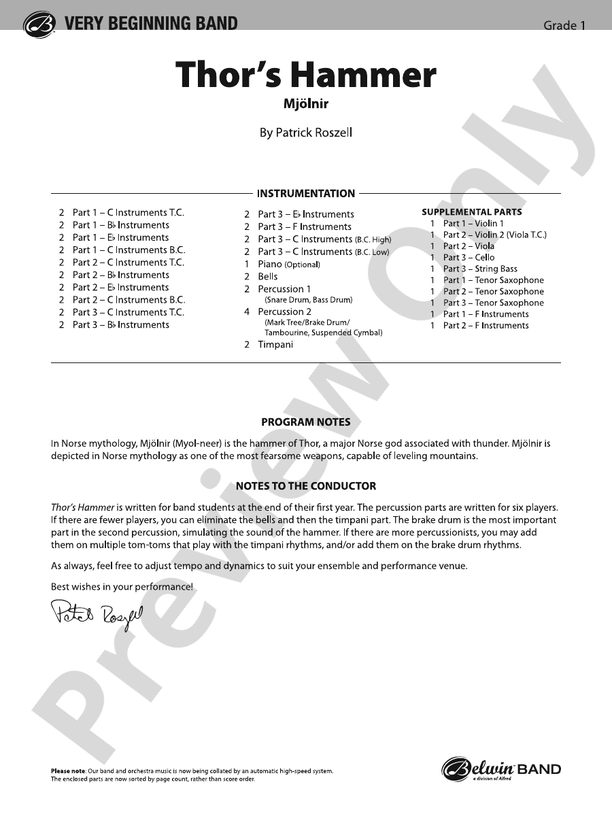 Thor's Hammer (Grade 1) - Concert Band Conductor Score & Parts (Digital Download)