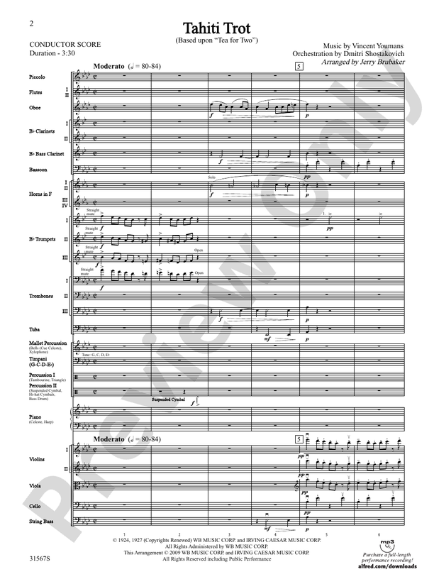 Tahiti Trot - Full Orchestra Conductor Score & Parts (Digital Download)