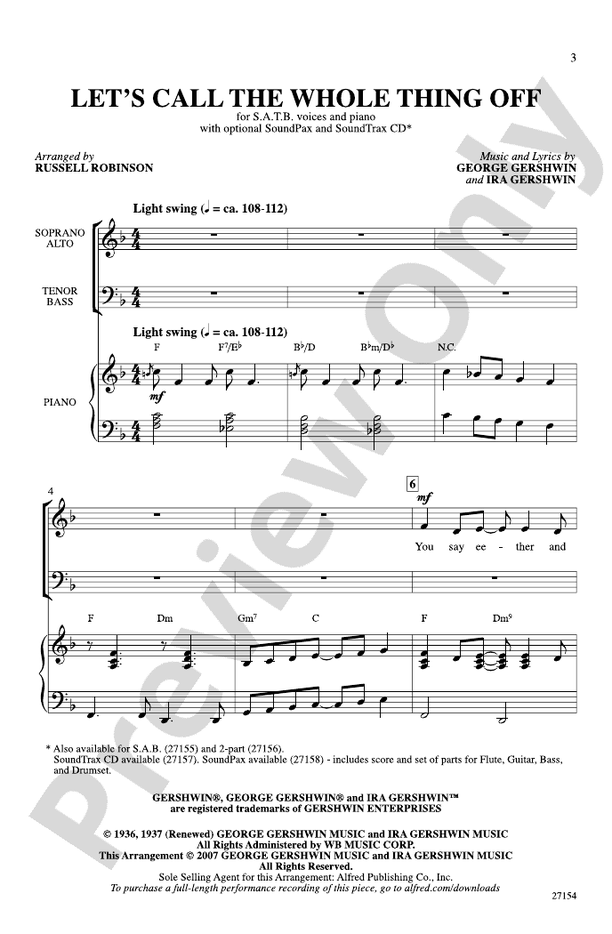 Let's Call the Whole Thing Off – SATB Choral Octavo (Digital Download)