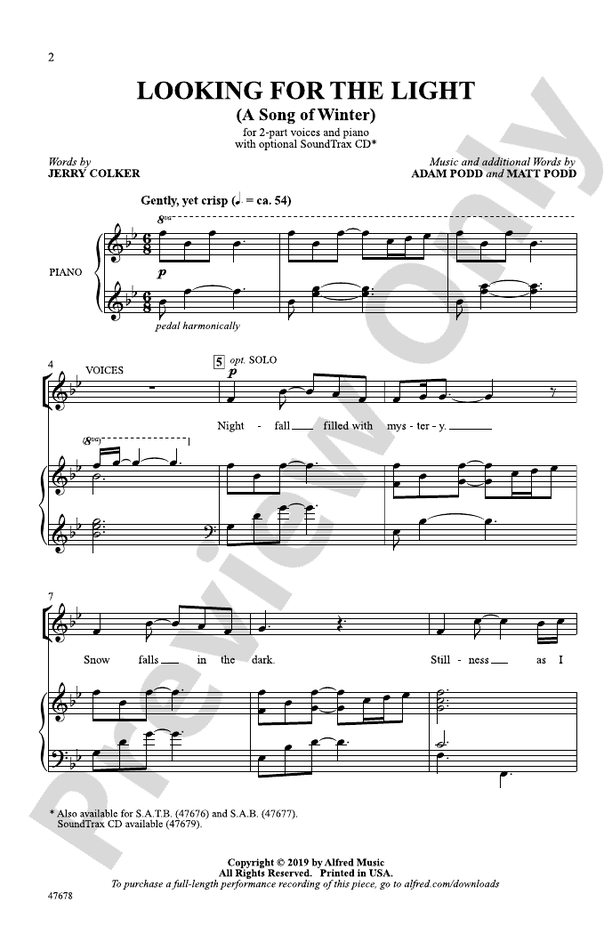 Looking for the Light – 2-Part Choral Octavo (Digital Download)