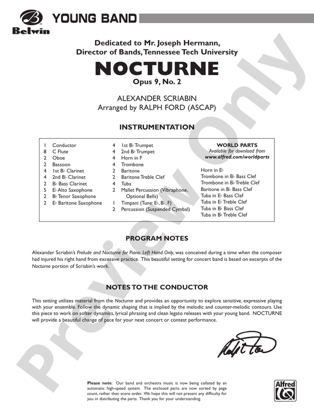 Nocturne (Opus 9, No. 2) - Concert Band Conductor Score & Parts (Digital Download)