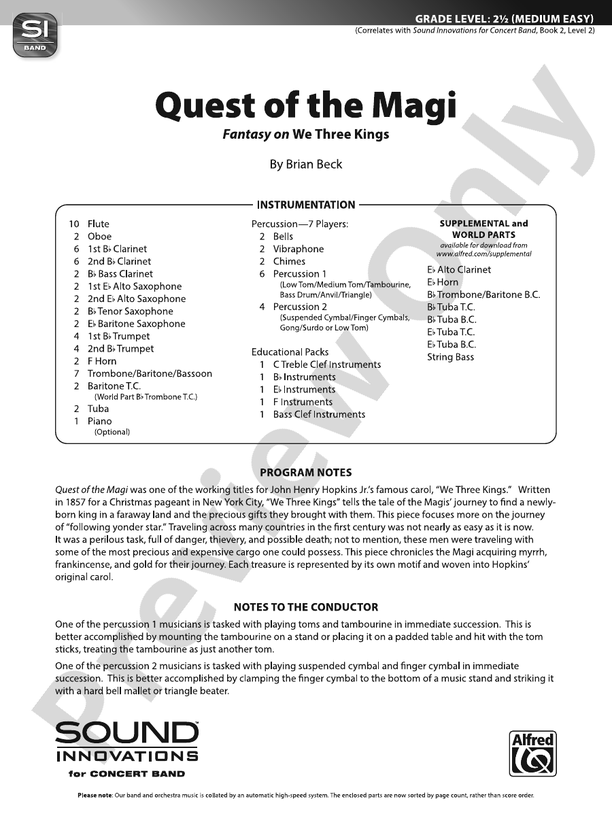 Quest of the Magi – Concert Band Conductor Score & Parts (Digital Download)