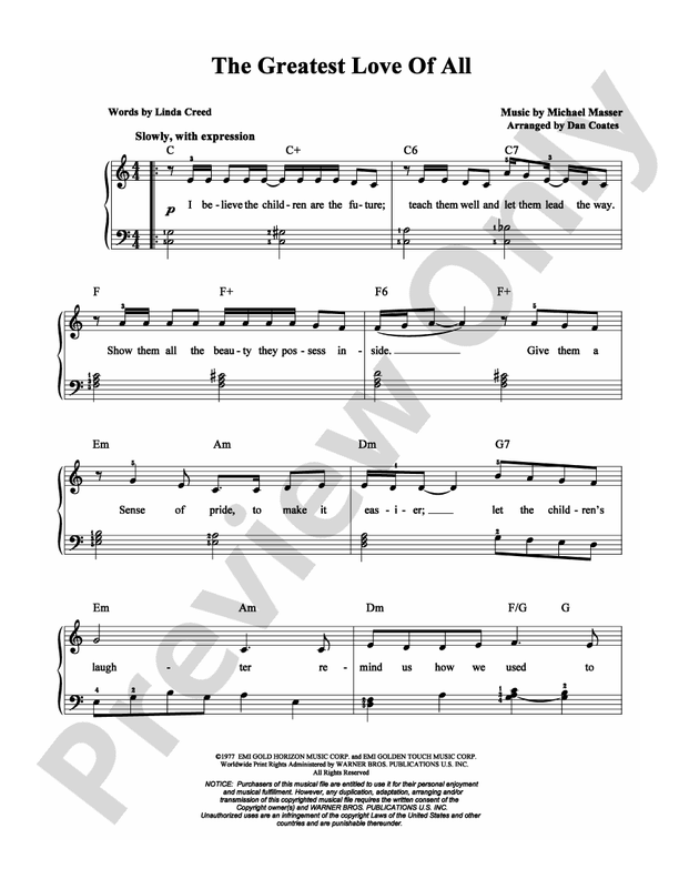 The Greatest Love of All - Arr. Dan Coates - Easy Piano (Digital Download)