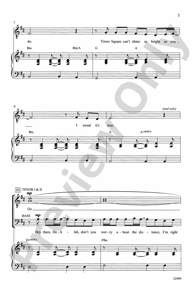 Hey There Delilah / 1, 2, 3, 4 – TTB Choral Octavo (Digital Download)