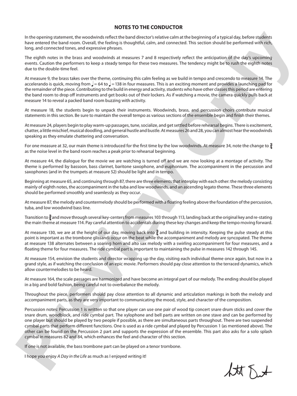 A Day in the Life (Grade 3.5) - Concert Band Conductor Score & Parts (Digital Download)