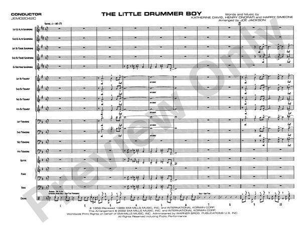 The Little Drummer Boy (Arr. Joe Jackson) - Jazz Ensemble Conductor Score & Parts (Digital Download)