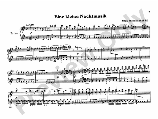 Mozart - Eine Kleine Nachtmusik (K.525) - 1 Piano, 4 Hands (Digital Download)