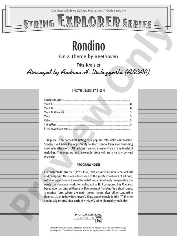 Rondino - String Orchestra Conductor Score & Parts (Digital Download)