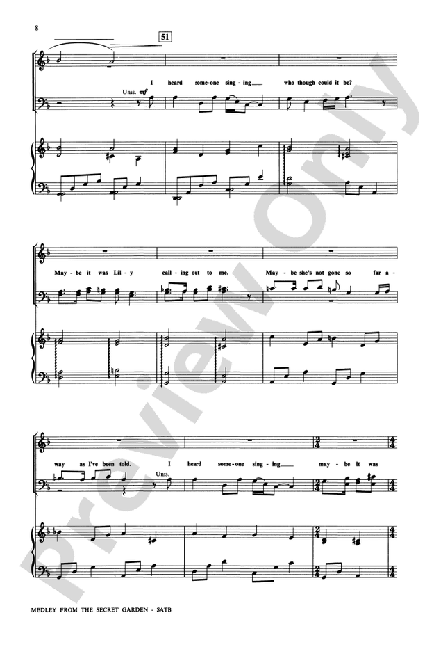 The Secret Garden, Medley from - SATB Choral Octavo (Digital Download)