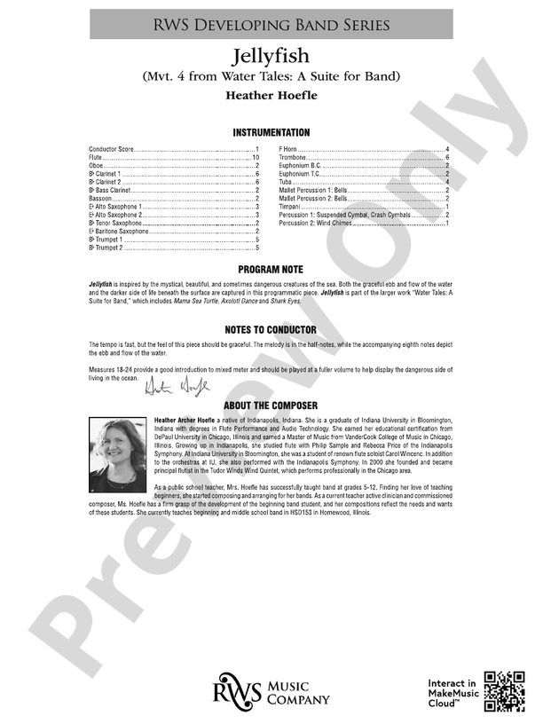 Jellyfish - Mvt. 4 from Water Tales: A Suite for Band - Concert Band Conductor Score & Parts(Digital Download)