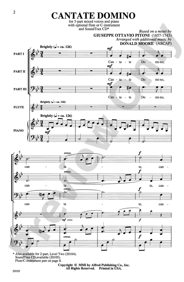 Cantate Domino - Arr. Giuseppe Pitoni – 3-Part Mixed Choral Octavo (Digital Download)