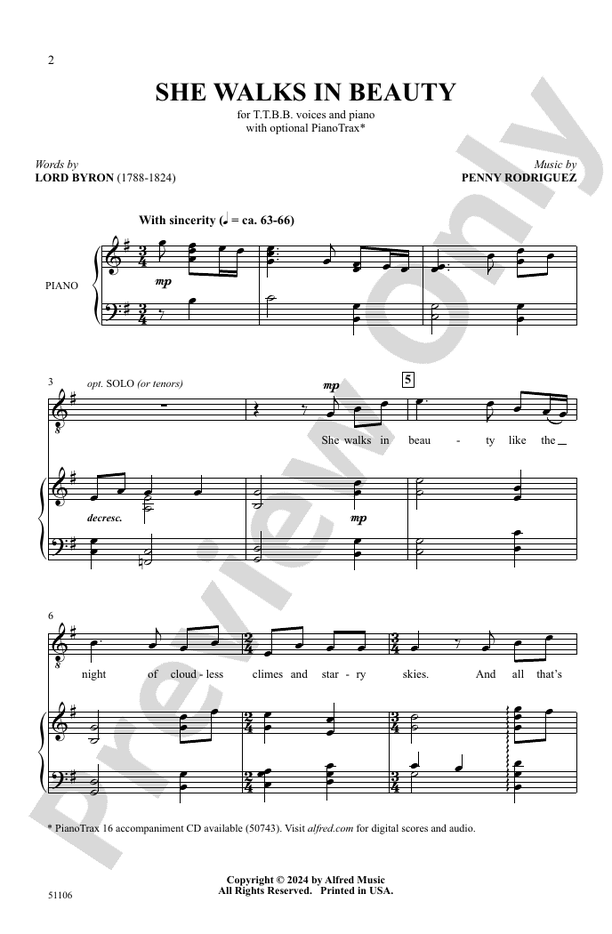 She Walks in Beauty - TTBB Choral Octavo (Digital Download)