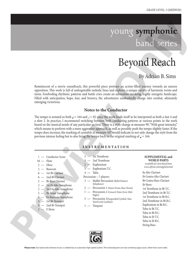 Beyond Reach - Concert Band Conductor Score & Parts (Digital Download)