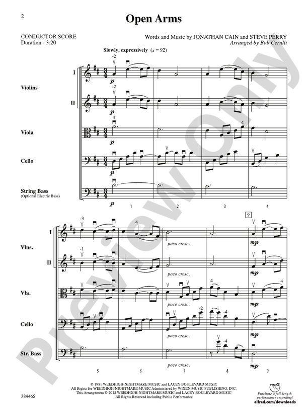 Open Arms – String Orchestra Conductor Score & Parts (Digital Download)