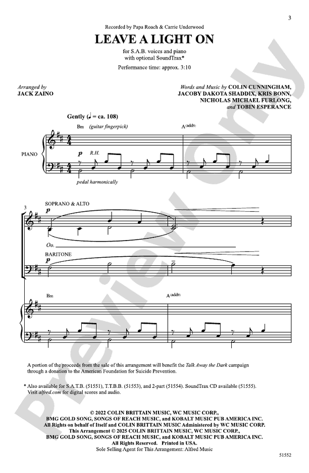 Leave a Light On - SAB Choral Octavo (Digital Download)