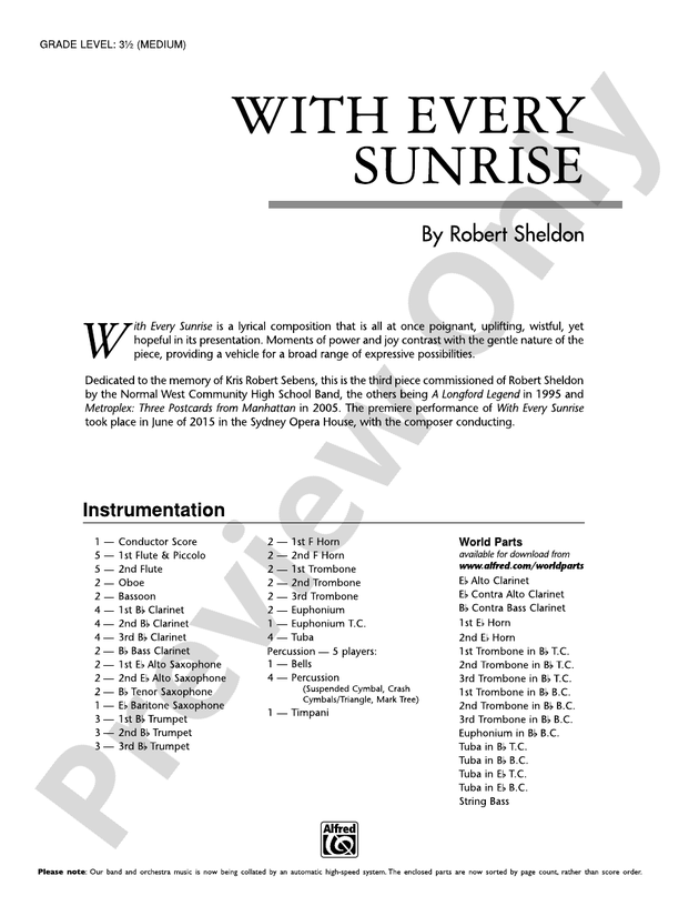 With Every Sunrise - Concert Band Conductor Score & Parts (Digital Download)
