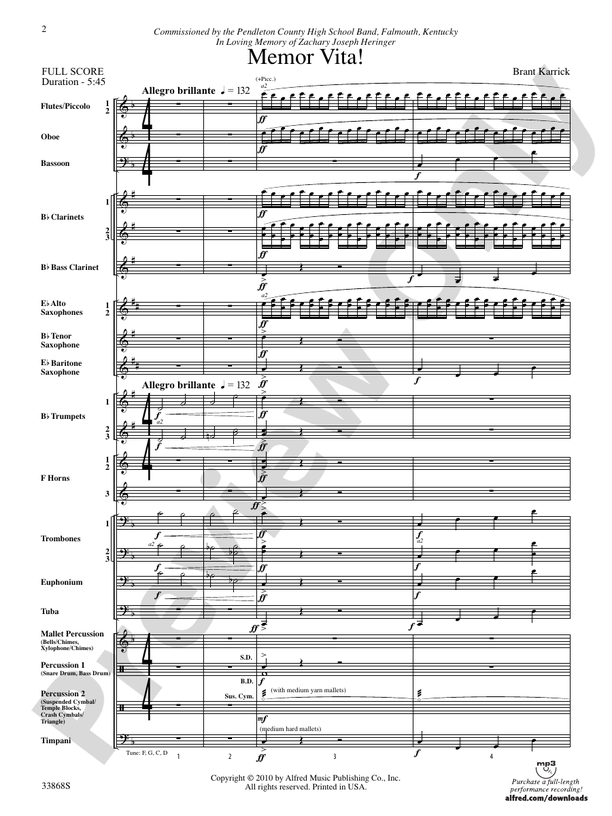 Memor Vita! - Concert Band Conductor Score & Parts (Digital Download)
