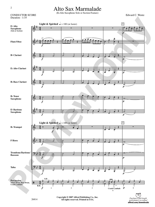 Alto Sax Marmalade - Concert Band Conductor Score & Parts (Digital Download)