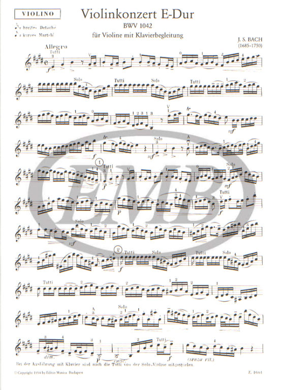 Bach - Concerto #2 in Emaj - Violin/Piano Accompaniment edited by Flesch EMB Z1601