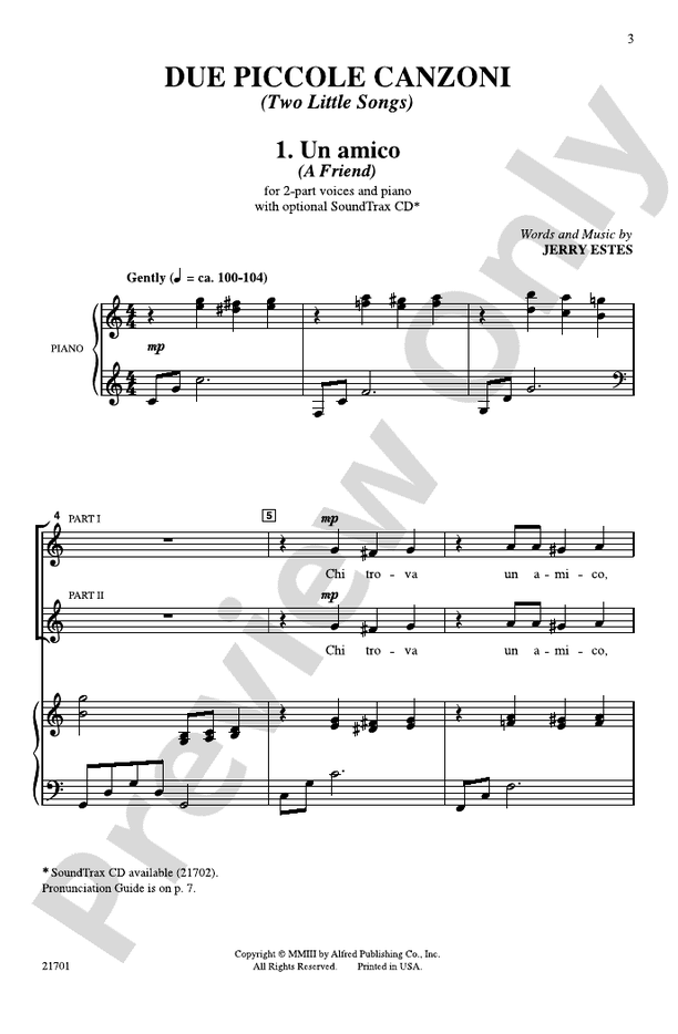 Due Piccole Canzoni (Two Little Songs) – 2-Part Choral Octavo (Digital Download)