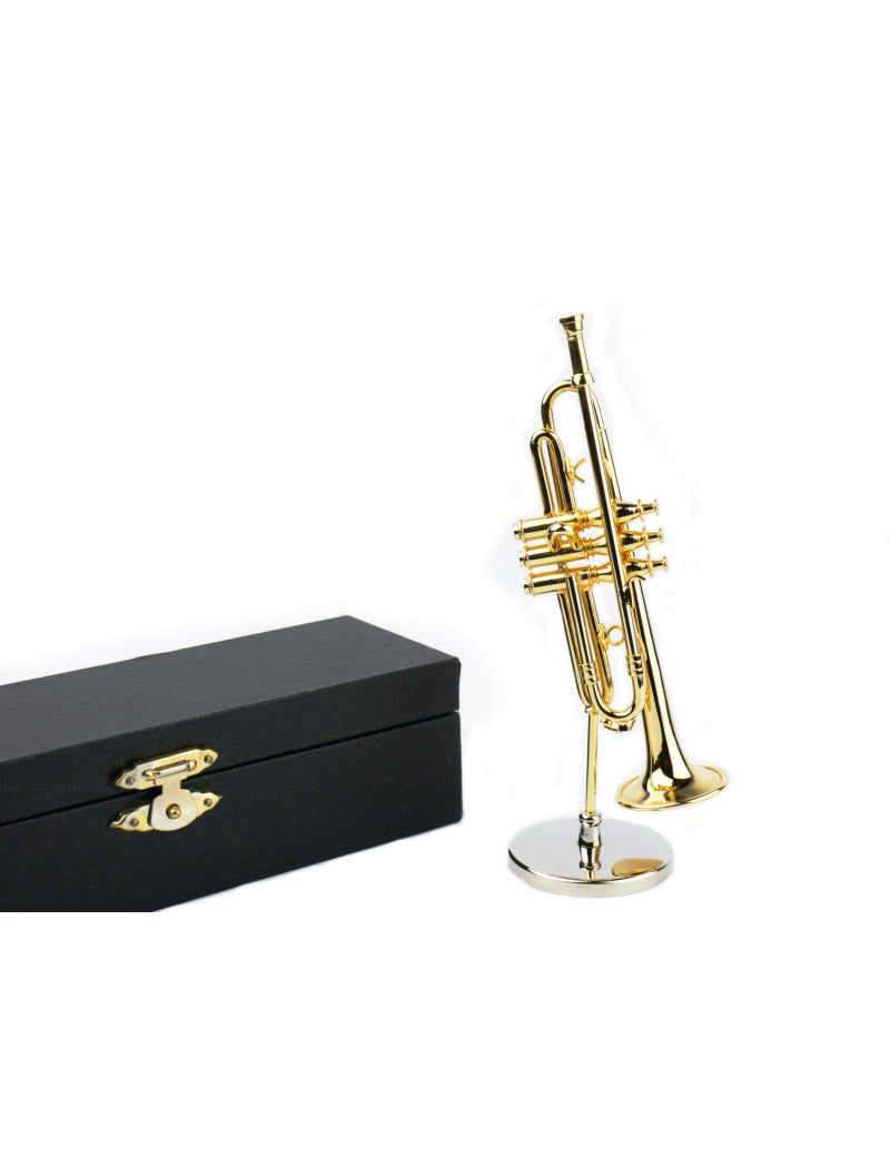 Gold Plated Miniature Trumpet on Stand with Case