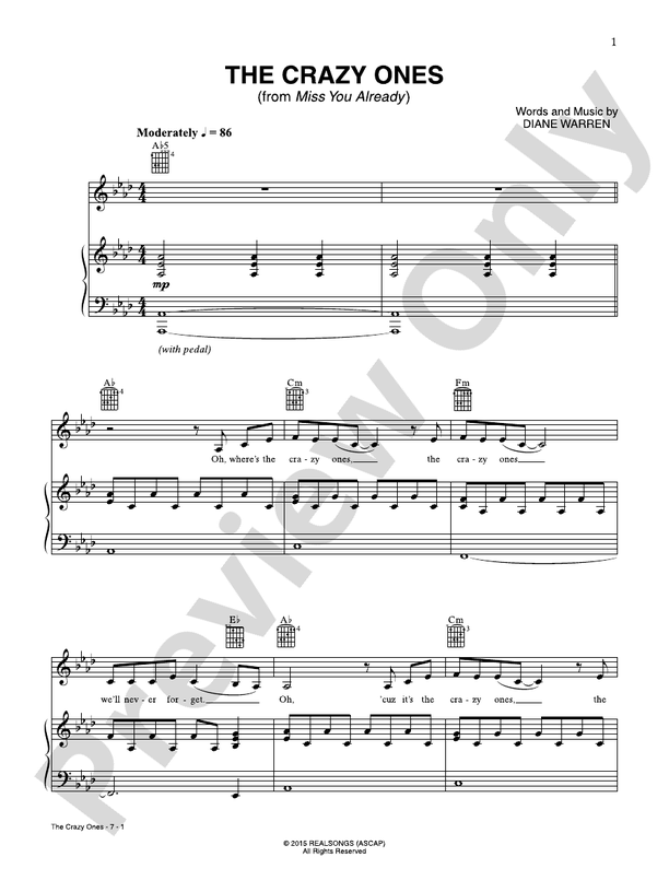 The Crazy Ones (from Miss You Already) - PVG (Digital Download)