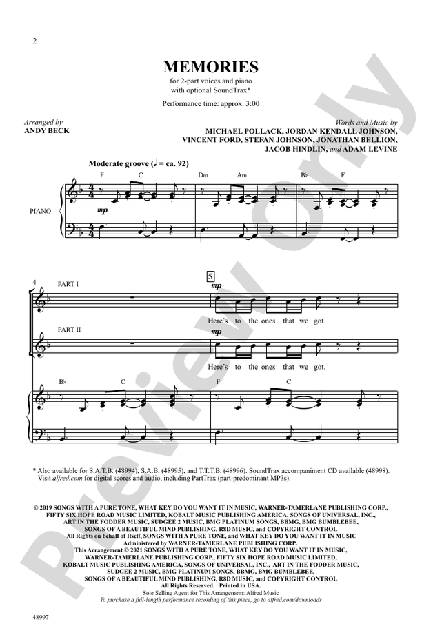 Memories - 2-Part Choral Octavo (Digital Download)
