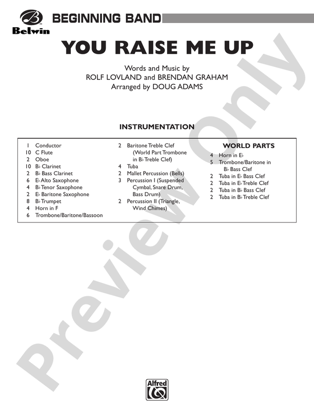 You Raise Me Up - Concert Band Conductor Score & Parts (Digital Download)