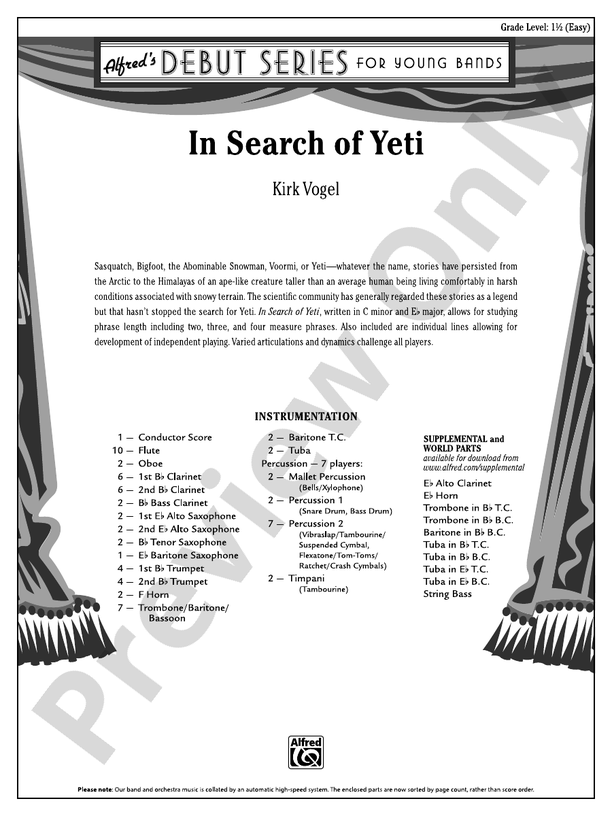 In Search of Yeti - Concert Band Conductor Score & Parts (Digital Download)