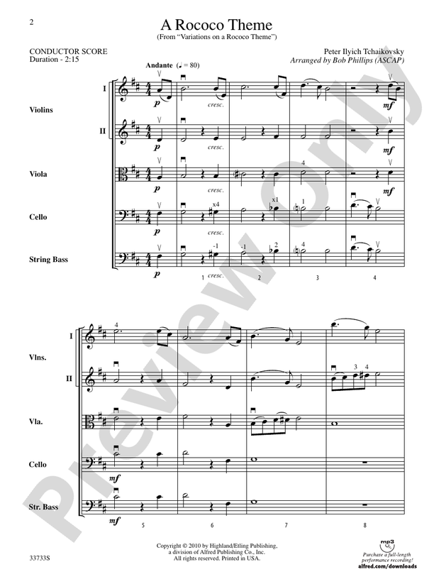 A Rococo Theme – String Orchestra Conductor Score & Parts (Digital Download)