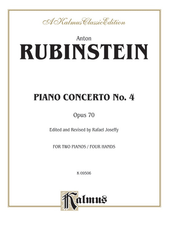 Rubinstein - Piano Concerto No. 4, Op. 70 - 2 Piano, 4 Hands - TWO Copies required - (Digital Download)