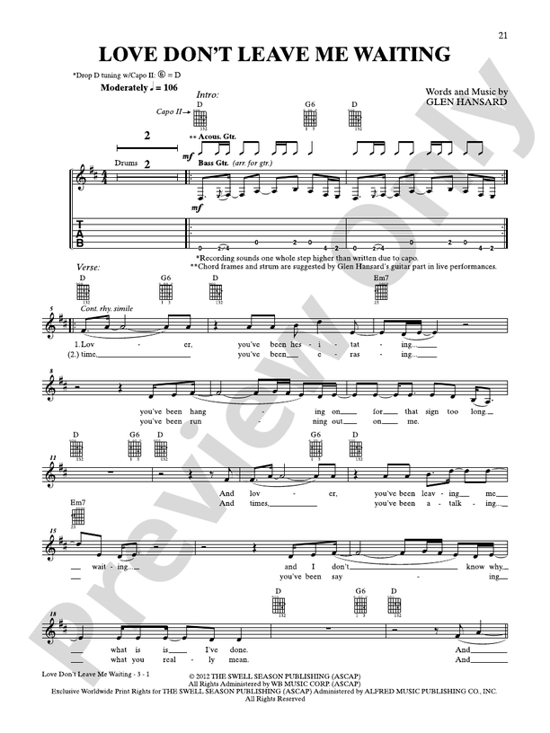Love Don't Leave Me Waiting - Guitar TAB (Digital Download)