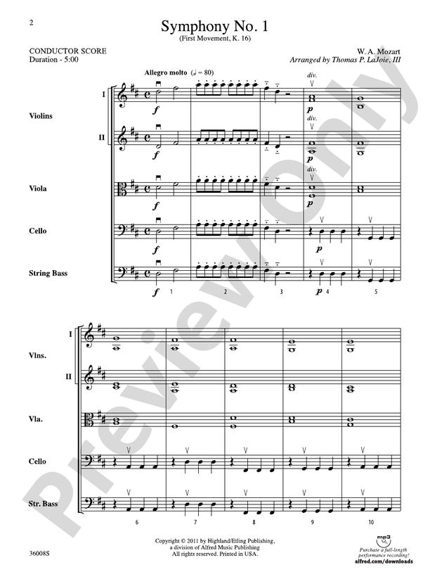 Symphony No. 1 (1st Movement, K.16) – String Orchestra Conductor Score & Parts (Digital Download)