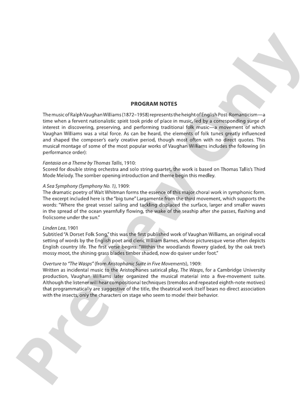A Ralph Vaughan Williams Portrait - String Orchestra Conductor Score & Parts (Digital Download)