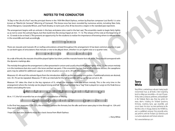 A Day in the Life of a Fool (Manha de Carnaval) – Jazz Ensemble Conductor Score & Parts (Digital Download)