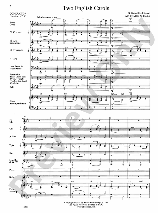 Two English Carols - Concert Band Conductor Score & Parts (Digital Download)