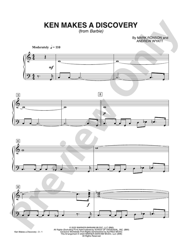 Ken Makes A Discovery (from Barbie) - Easy Piano (Digital Download)