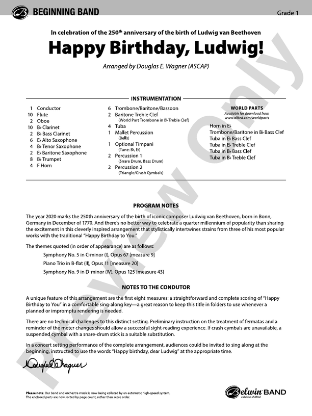 Happy Birthday, Ludwig - Concert Band Conductor Score & Parts (Digital Download)