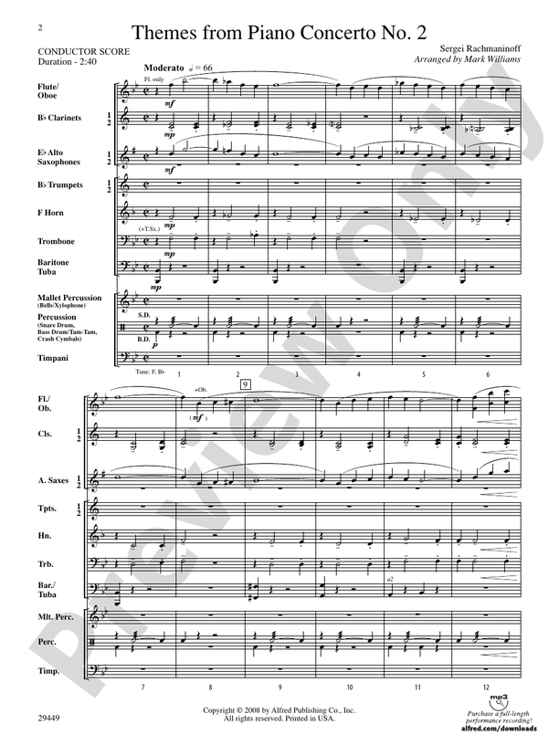 Themes from Piano Concerto No. 2 - Concert Band Conductor Score & Parts (Digital Download)