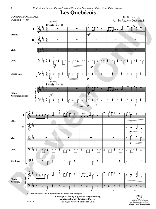 Les Québécois – String Orchestra Conductor Score & Parts (Digital Download)