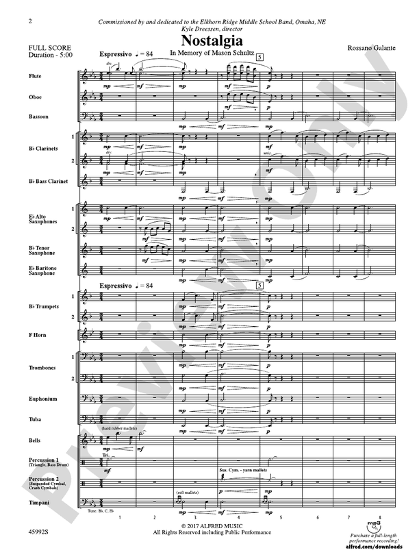 Nostalgia - Concert Band Conductor Score & Parts (Digital Download)